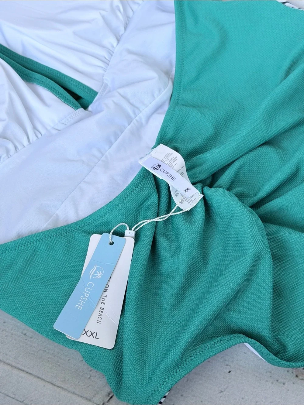 Teal Halter One-Piece Swimsuit with Navy Striped Waist - Women Swim